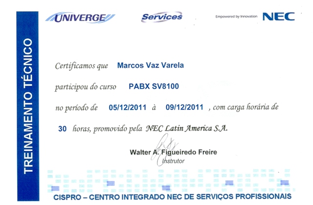Cerficado Nec SV8100
